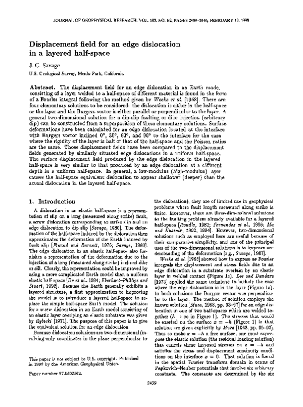 (PDF) Displacement field for an edge dislocation in a layered half‐space