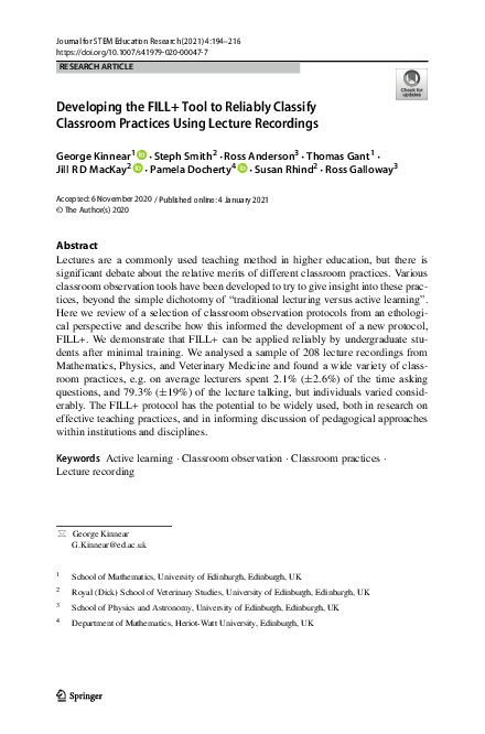 (PDF) Developing the FILL+ Tool to Reliably Classify Classroom ...