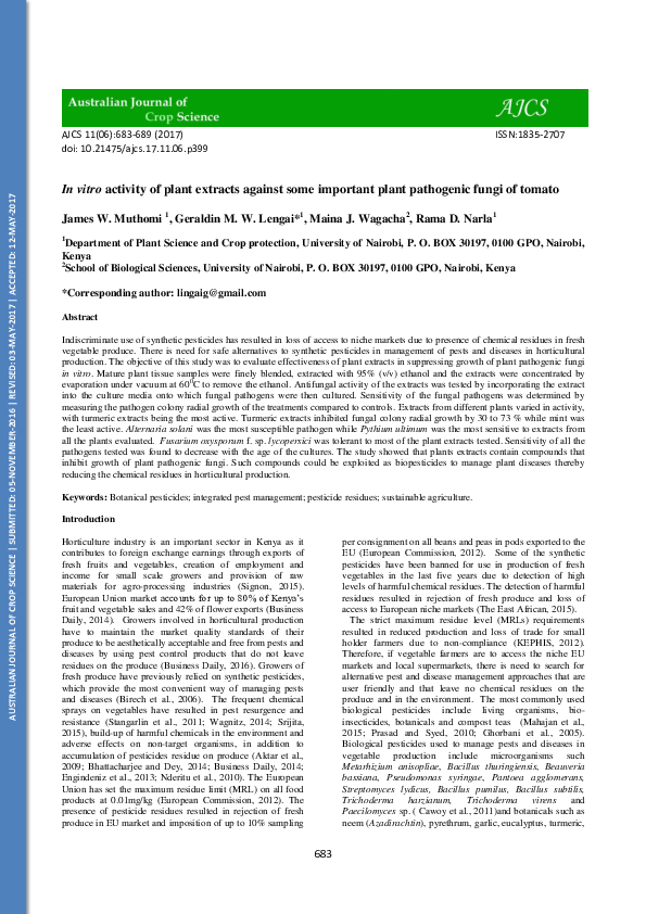(PDF) In vitro activity of plant extracts against some important plant ...