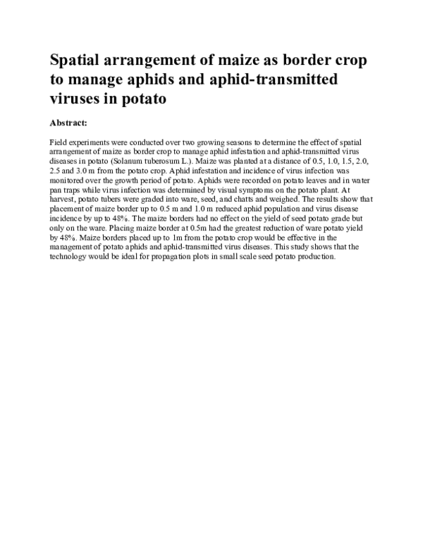 (PDF) Spatial Arrangement Of Maize As Border Crop To Manage Aphids And ...