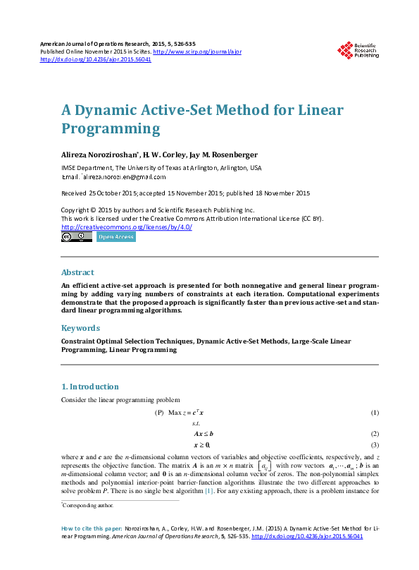 (PDF) A Dynamic Active-Set Method for Linear Programming