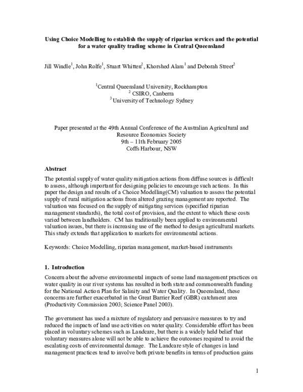 (PDF) Using Choice Modelling to establish the supply of riparian ...