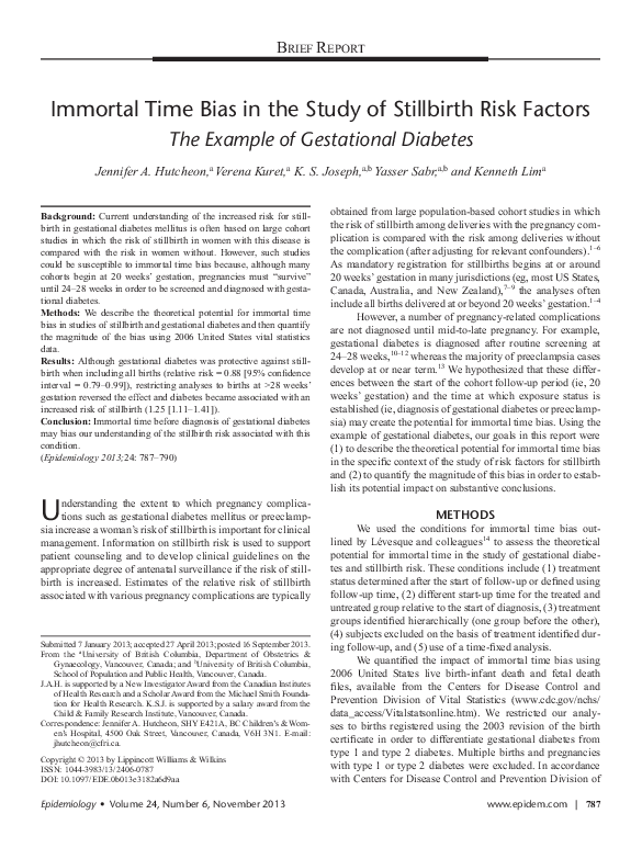 (PDF) Immortal Time Bias in the Study of Stillbirth Risk Factors