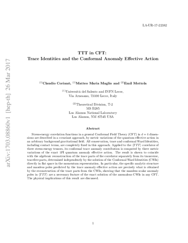  pdf ttt in cft trace identities and the conformal anomaly effective