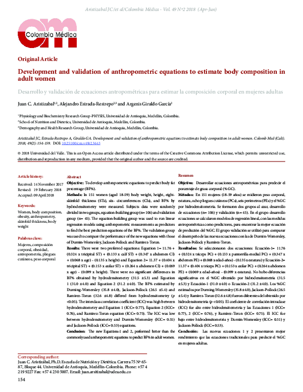 (PDF) Development and validation of anthropometric equations to ...