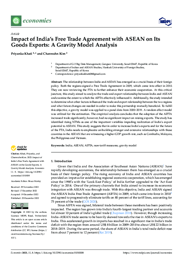 (PDF) Impact of India’s Free Trade Agreement with ASEAN on Its Goods ...