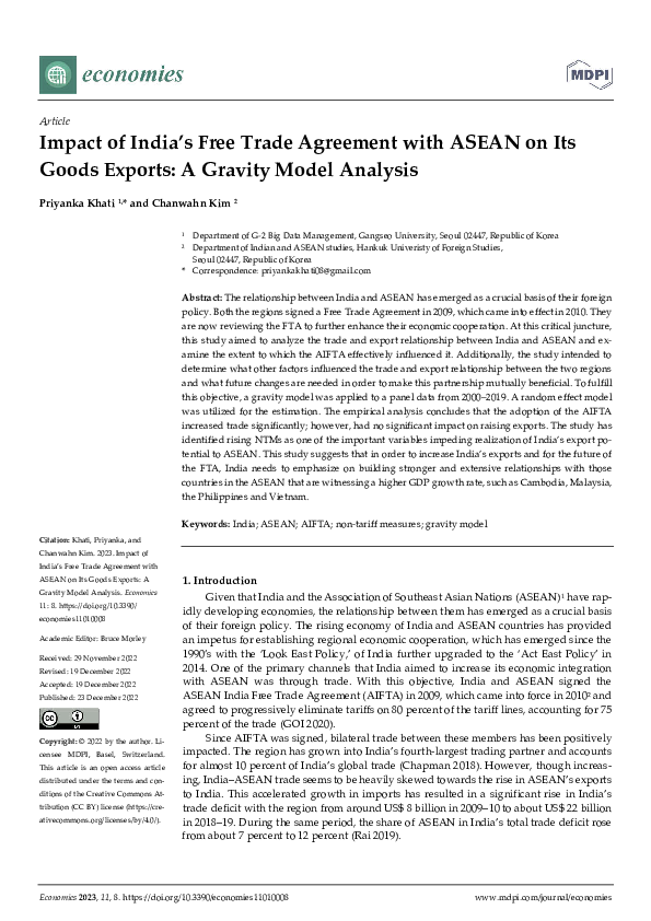 (PDF) Impact of India’s Free Trade Agreement with ASEAN on Its Goods ...