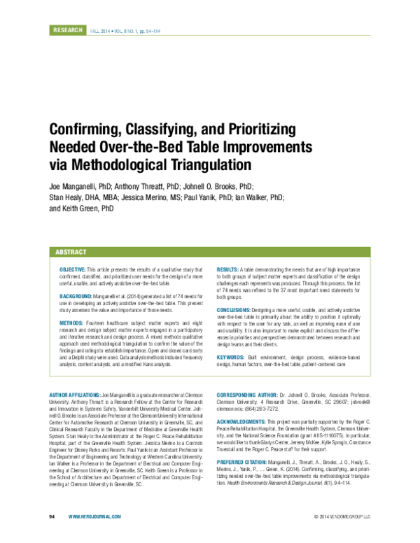 (PDF) Confirming, Classifying, and Prioritizing Needed Over-the-Bed ...