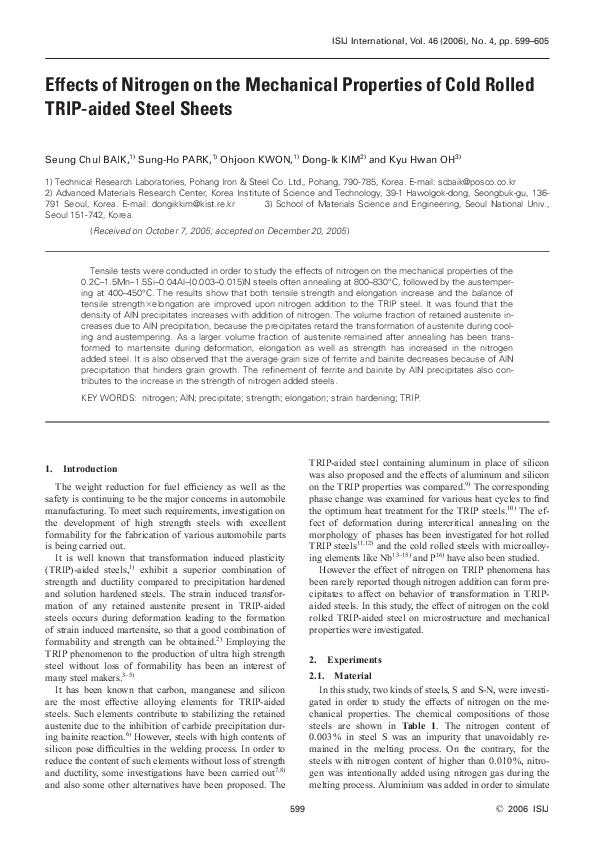 (PDF) Effects of Nitrogen on the Mechanical Properties of Cold Rolled ...