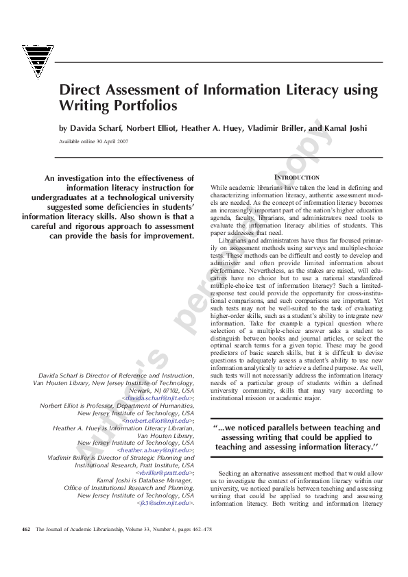 (PDF) Direct Assessment of Information Literacy using Writing Portfolios