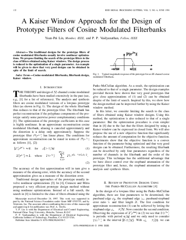 (PDF) A Kaiser window approach for the design of prototype filters of ...