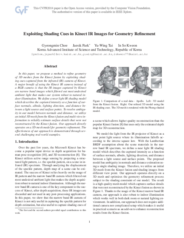 (PDF) Exploiting Shading Cues in Kinect IR Images for Geometry Refinement