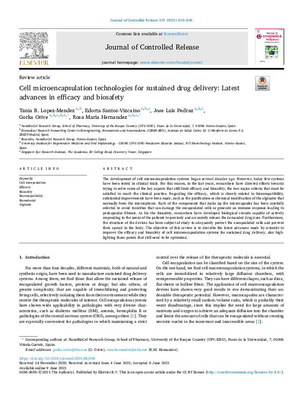 (PDF) Cell microencapsulation technologies for sustained drug delivery ...