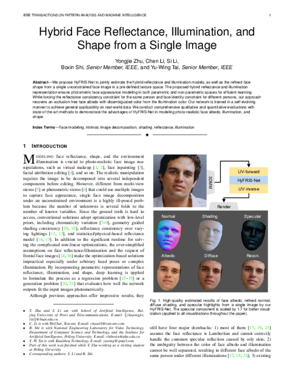 (PDF) Hybrid Face Reflectance, Illumination, and Shape from a Single Image