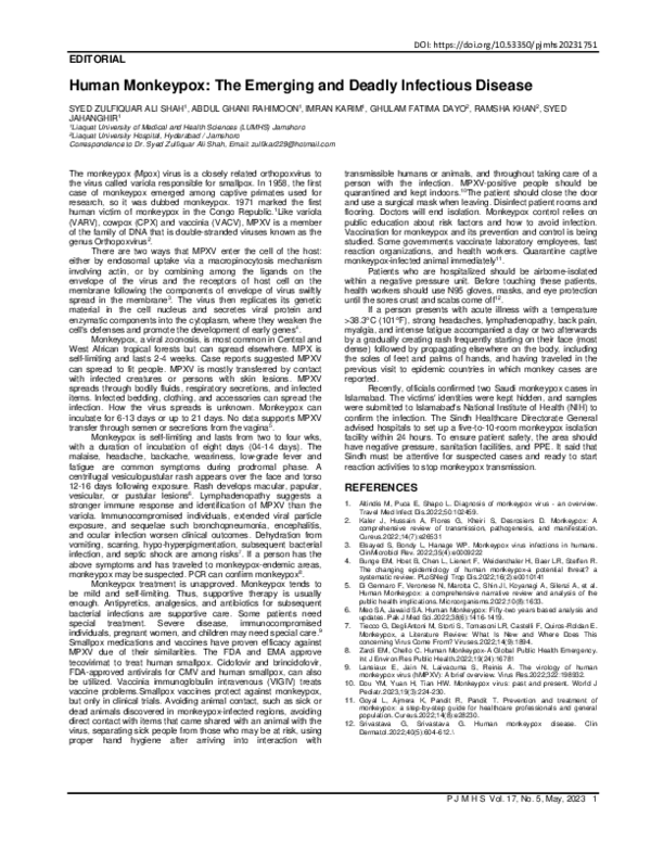 (PDF) Human Monkeypox: The Emerging and Deadly Infectious Disease