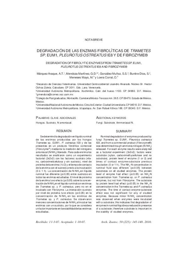 (PDF) Degradación de las enzimas fibrolíticas de Trametes sp. EUM1 ...