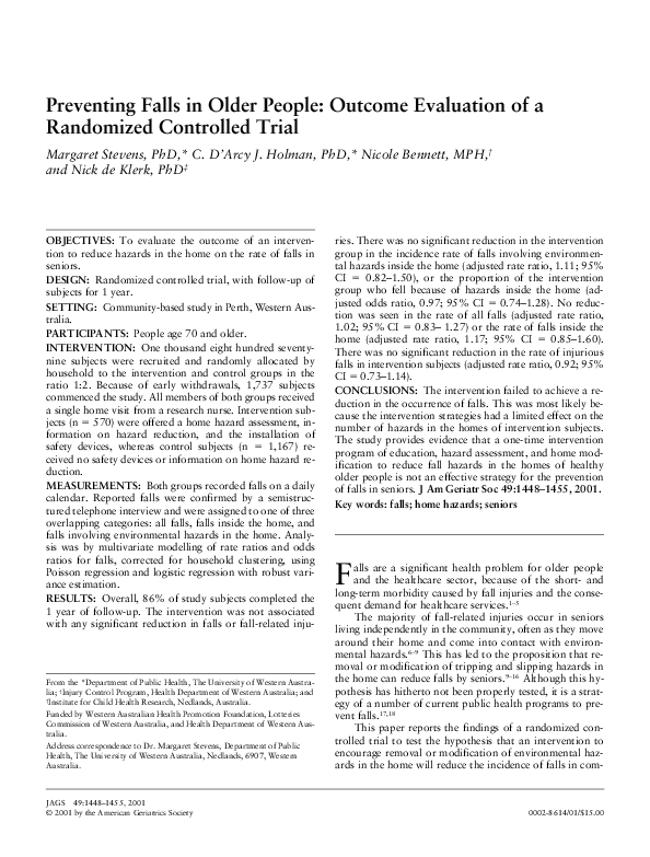 (PDF) Preventing Falls in Older People: Outcome Evaluation of a ...