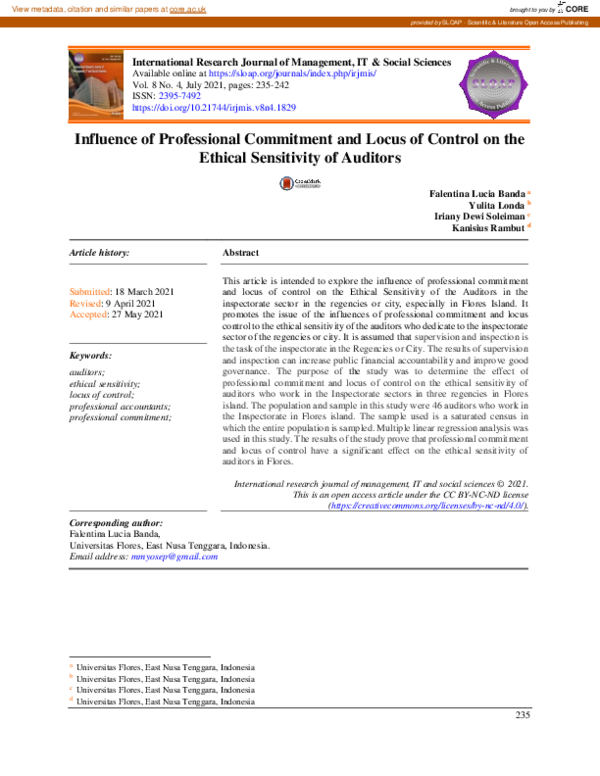 (PDF) Influence of professional commitment and locus of control to the ...