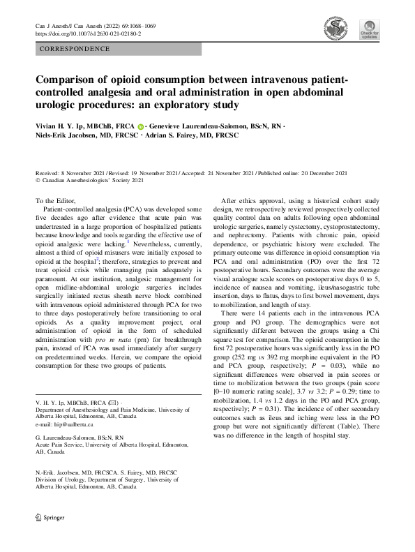 (PDF) Comparison of opioid consumption between intravenous patient ...