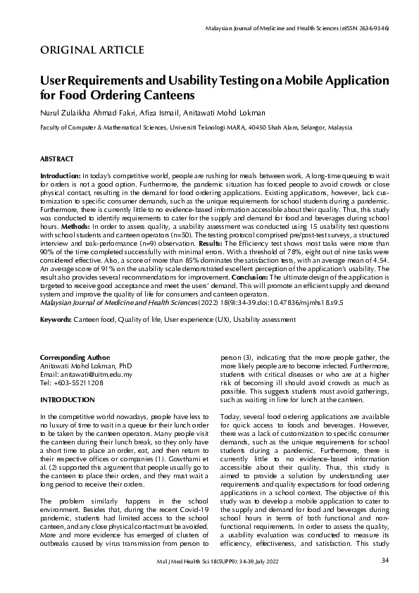 (PDF) User Requirements and Usability Testing on a Mobile Application ...