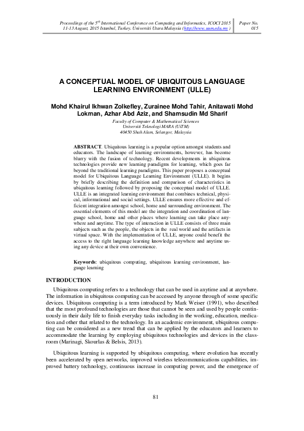 (PDF) A conceptual model of ubiquitous language learning environment (ULLE)