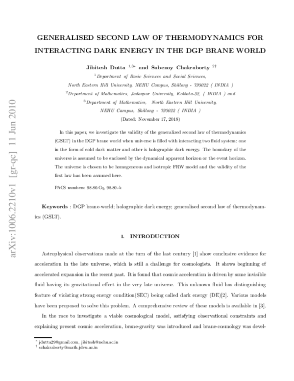 (PDF) Generalized Second Law of Thermodynamics for Interacting Dark ...