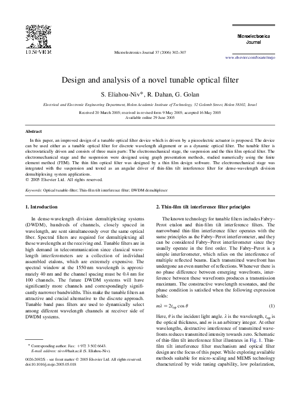 (PDF) Design and analysis of a novel tunable optical filter