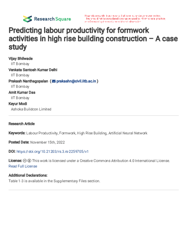 (PDF) Predicting labour productivity for formwork activities in high ...