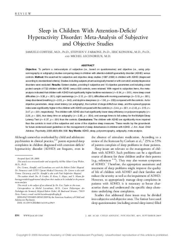 (PDF) Sleep in Children With Attention-Deficit/Hyperactivity Disorder