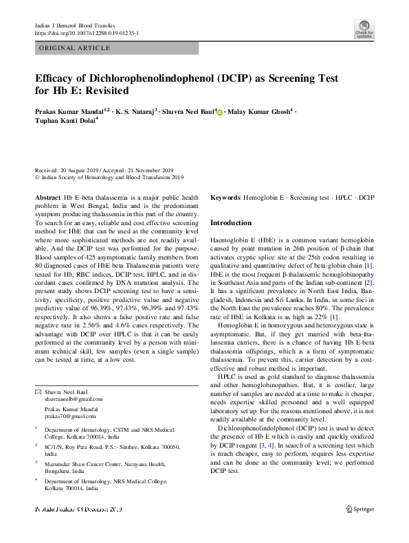 (PDF) Efficacy of Dichlorophenolindophenol (DCIP) as Screening Test for ...