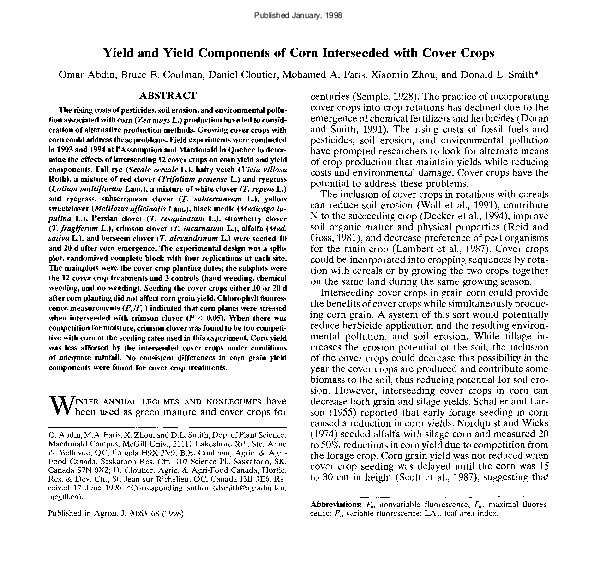 (PDF) Yield and Yield Components of Corn Interseeded with Cover Crops