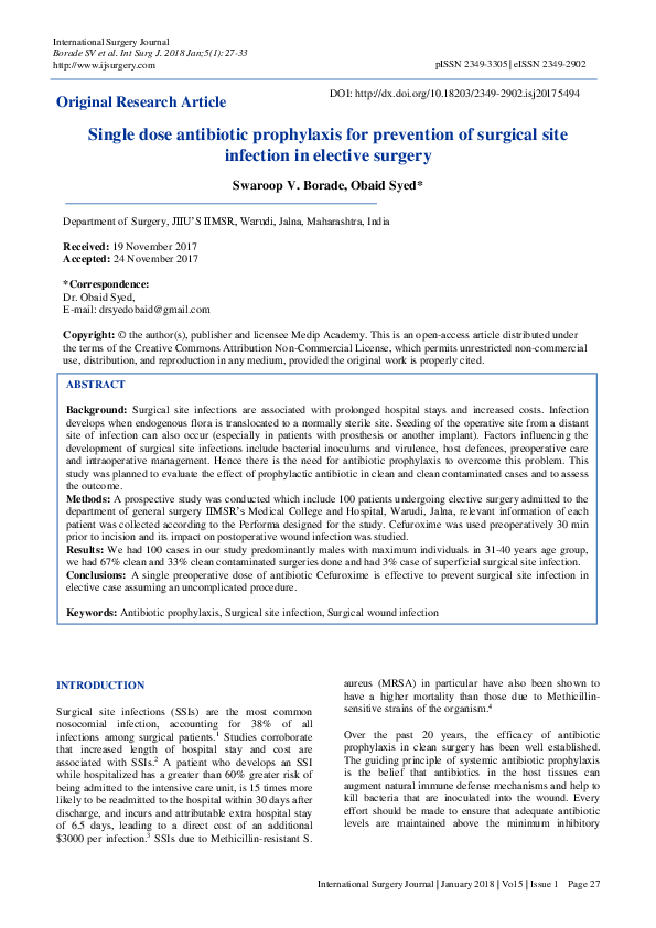 (PDF) Single dose antibiotic prophylaxis for prevention of surgical ...