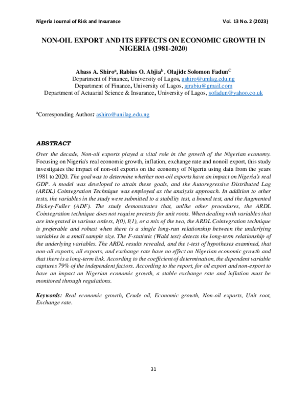 (PDF) Non oil export and its effects on economic growth in Nigeria
