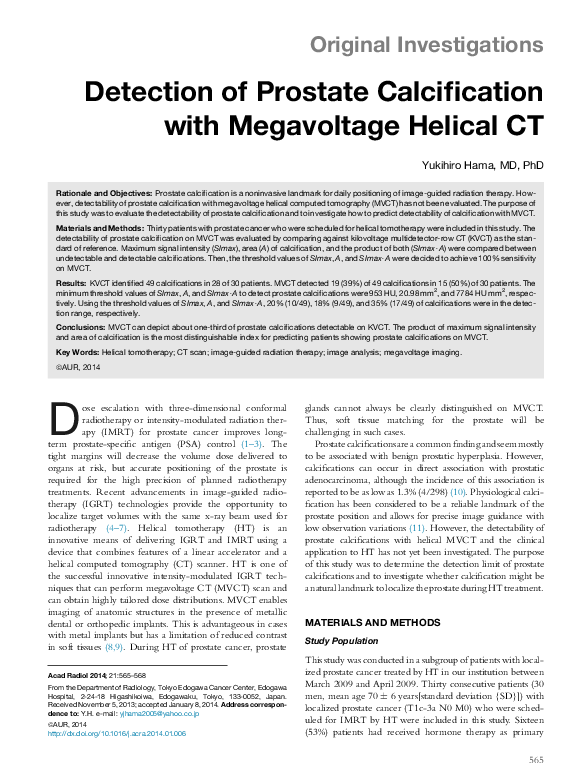 (PDF) Detection of Prostate Calcification with Megavoltage Helical CT