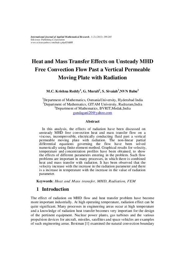 (PDF) Heat and mass transfer effects on unsteady MHD flow a past an ...