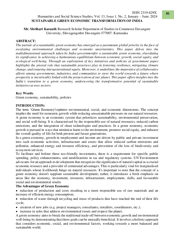 (PDF) SUSTAINABLE GREEN ECONOMIC TRANSFORMATION OF INDIA