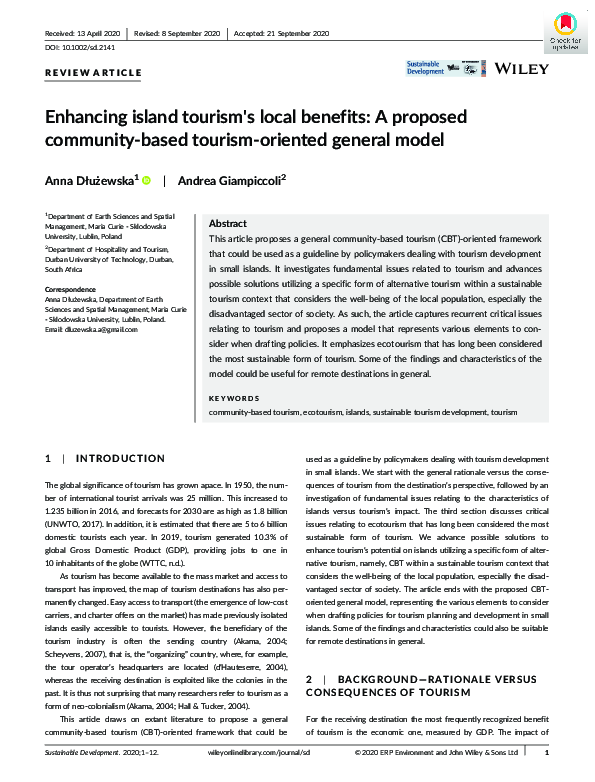(PDF) Enhancing island tourism's local benefits: A proposed community ...