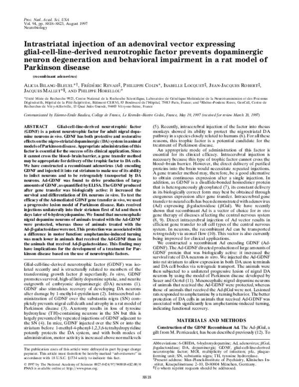 (PDF) Intrastriatal injection of an adenoviral vector expressing glial ...