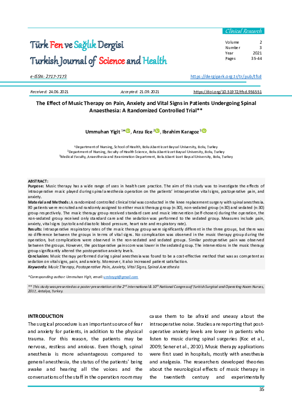 (PDF) The Effect of Music Therapy on Pain, Anxiety and Vital Signs in ...