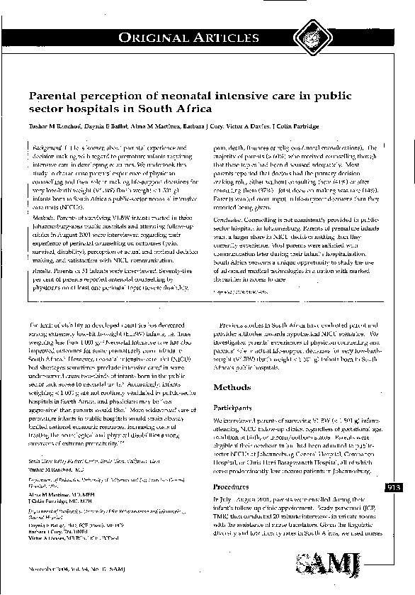 (PDF) Parental perception of neonatal intensive care in public sector ...
