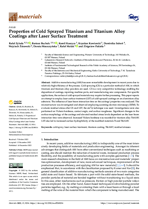 (PDF) Properties of Cold Sprayed Titanium and Titanium Alloy Coatings ...