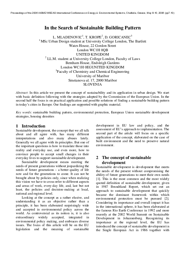(PDF) In the Search of Sustainable Building Pattern