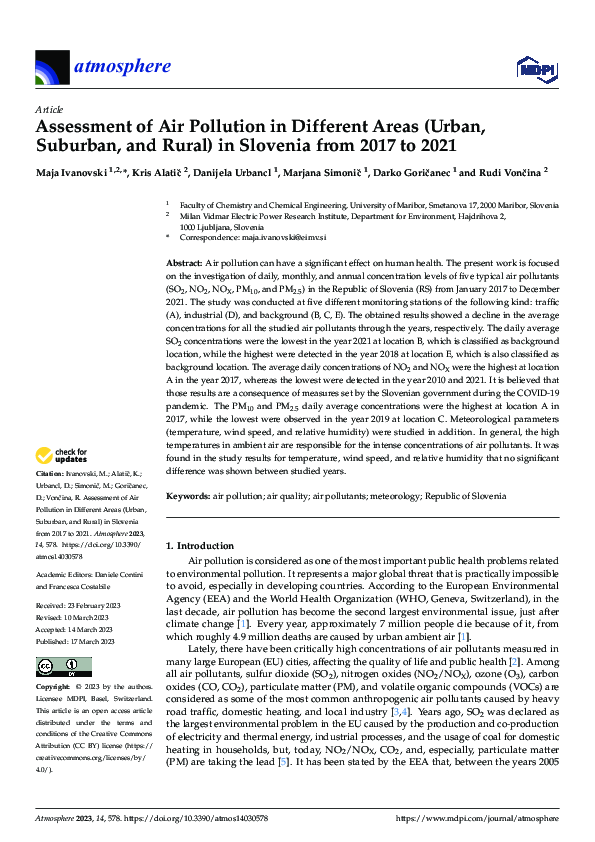 (PDF) Assessment of Air Pollution in Different Areas (Urban, Suburban ...