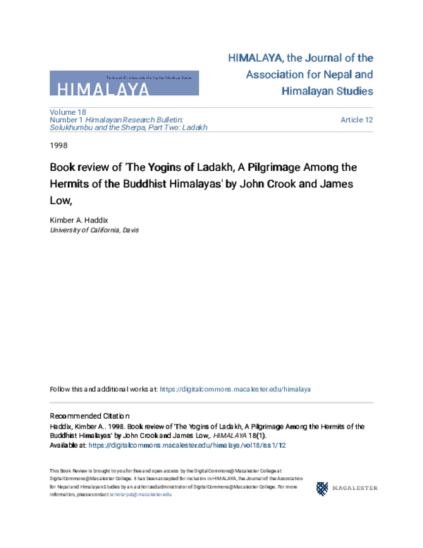 (PDF) John Crook and James Low, The Yogins of Ladakh, A Pilgrimage ...