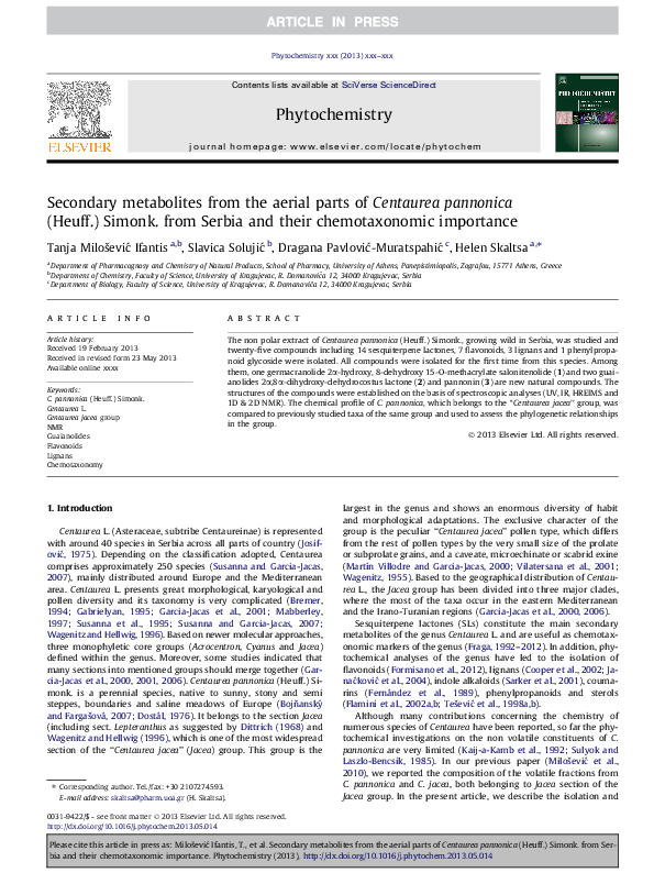 (PDF) Secondary metabolites from the aerial parts of Centaurea ...