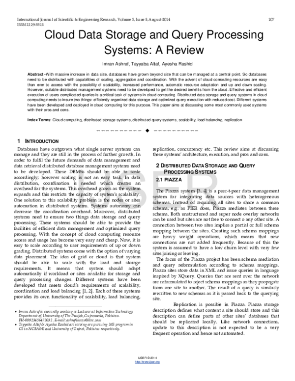 (PDF) Cloud Data Storage and Query Processing Systems: A Review