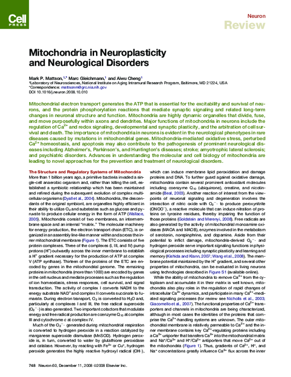 (PDF) Mitochondria in Neuroplasticity and Neurological Disorders