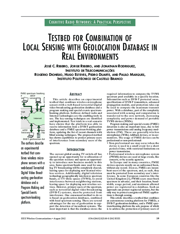 (PDF) Testbed for combination of local sensing with geolocation ...