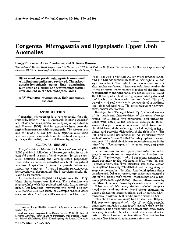 (PDF) Congenital microgastria and hypoplastic upper limb anomalies
