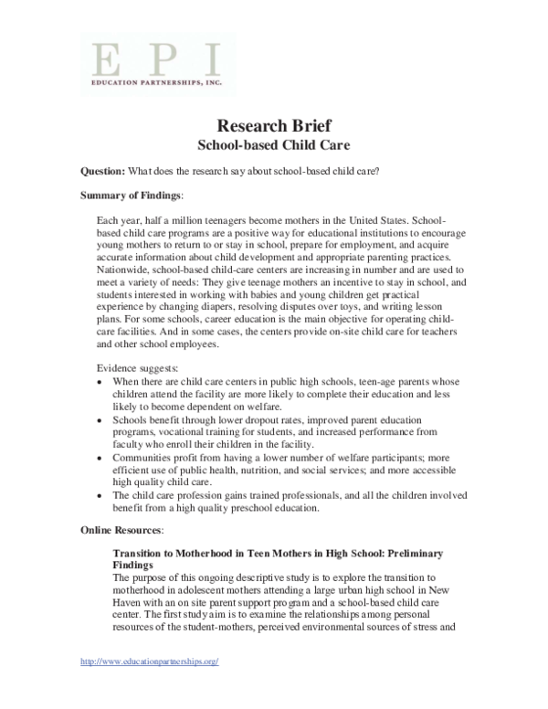(PDF) School-Based Child Care. Research Brief | Mike Muir - Academia.edu